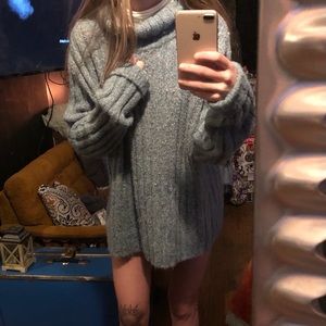 Aqua blue turtle neck oversized hoodie